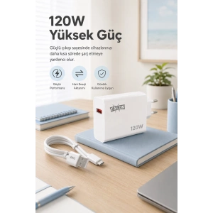 Güvenli Şarj Özellikli 120W Adaptör Ve Kablo Seti Akıllı Koruma Destekli