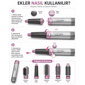 Hacimli Fön, Dalgalı Saç ve Bukle İçin 5 Başlıklı Çok Amaçlı Saç Şekillendirici