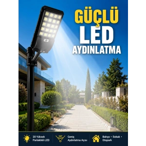 Hareket Sensörlü Solar LED Aydınlatma 3 Modlu Uzaktan Kumandalı Bahçe Lambası