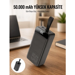 Hızlı Taşınabilir 50.000 Mah Powerbank Led Ekran Android ve İOS Uyumlu Yeni Nesil