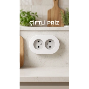İkili Beyaz Topraklı Sıva Üstü Priz - Modern Elektrik Çiftli Priz
