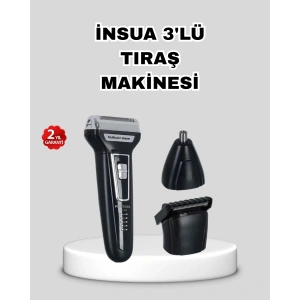 İnsua 3’lü Tıraş Makinesi – 3 Farklı Kesim Başlığı, Güçlü Motor, 60 Dakika Kullanım