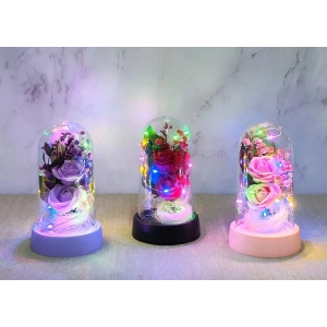 Işıklı Müzikli Romantik Fanus Tekli Gül