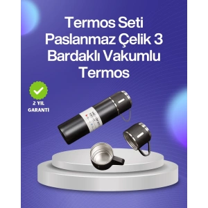 Isıyı Uzun Süre Koruyan 500 ml Termos Seti | Çelik Gövde, 2 Bardaklı, Hediye Kutulu