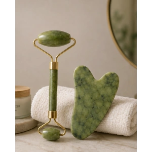 Jade Roller ve Gua Sha Taşı Yüz Bakım Masaj Seti