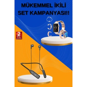 Kablolu Bluetooth Kulaklık ve Kadınlara Özel Bileklik Hediyeli Yeni Nesil Akıllı Saat 3 Kordonlu