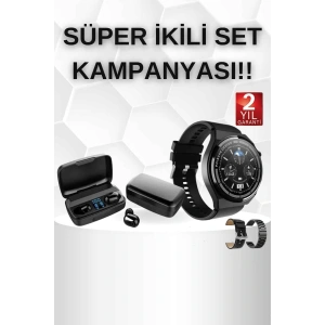 Kablosuz Bluetooth Kulaklık ve Kordon Hediyeli Akıllı Saat Nabız Ölçer Uzun Pil Ömrü