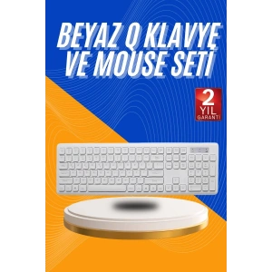 Kablosuz Klavye Mouse Seti Beyaz Q Klavye Tüm Cihazlara Uyumlu
