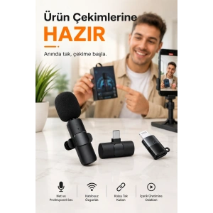 Kablosuz Yaka Mikrofonu USB-C Lightning Uyumlu Tak Çalıştır Telefon Video Ses Kayıt Seti
