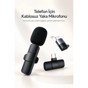 Kablosuz Yaka Mikrofonu USB-C ve Lightning Uyumlu Tak Çalıştır Telefon Kayıt Mikrofonu