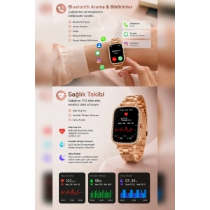 Kadın Kullanımına Uygun Akıllı Saat Dört Çift Kordonlu Şık Tasarımlı Dokunmatik Model