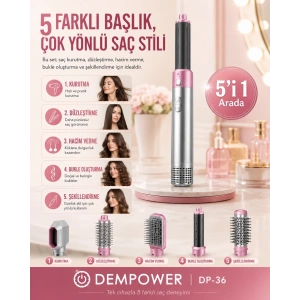 Kadınlar İçin 5 Başlıklı Saç Şekillendirme Seti Fön, Düzleştirme ve Bukle Aparatlı