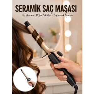 Kalın Bukleler İçin 25 mm Saç Maşası Seramik Plakalı 230 Derece Yeni Nesil