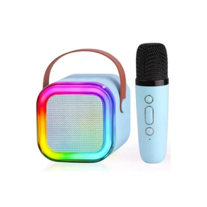 Karaoke Kablosuz Hoparlör Mikrofonlu Rgb Işıklı Bluetooth Speaker Tf Kart/usb Mavi