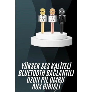 Karaoke Mikrofon Bluetooth Bağlantılı Aux Girişli Uzun Pil Ömrü Yüksek Ses Kaliteli