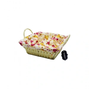 KARE RENKLİ BEZLİ HASIR EKMEK SEPETİ (5047)