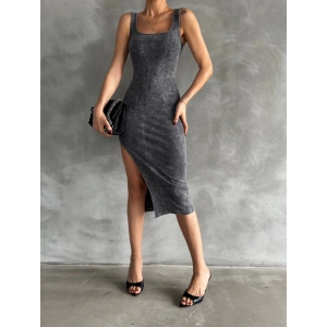 Kaşkorse aşit yıkamalı yırtmaçlı elbise