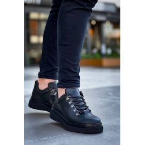 KB-X4  Kuback Siyah Cilt Siyah Yüksek Taban Bağcıklı Günlük Erkek Ayakkabı