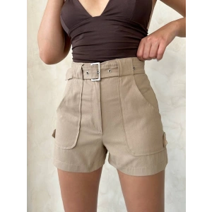 Kemer detaylı gabardin şort bej s25289