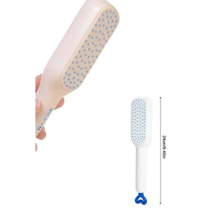 Kendi Kendini Temizleyen Otomatik Tuşlu Saç Tarağı Dolaşık Açıcı Masaj Fırçası Silikon Fırça