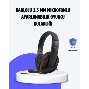 Kırmızı Kulaklık Mikrofonlu Ayarlanabilir Konforlu Tasarımlı