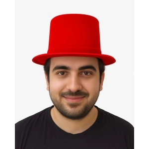 Kırmızı Renk Plastik Nubuk Kadife Flok Kaplama Fötr Şapka 11 cm