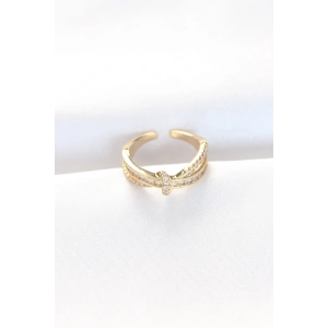Kıvrım Model Gold Renk Zirkon Taşlı Ayarlanabilir Yüzük