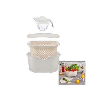 KREM 5PCS MUTFAK SETİ PLS.KARIŞTIRMA KAP=4LT - SÜZGEÇ=3.5LT - KESİM PANO - SIKACAK=0.25LT (5047)