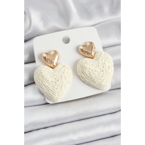 Krem Kalp Figürlü Hasır Örgü Model Gold Renk Kadın Küpe