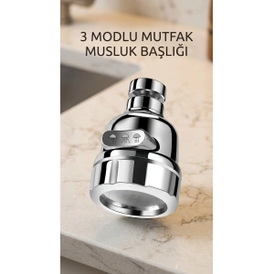 Krom Döner Musluk Ucu 3 Fonksiyonlu Su Tasarruflu Aparat Lavabo