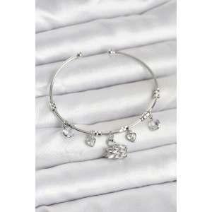 Kuğu Charmlı Gümüş Renk Kadın Bileklik