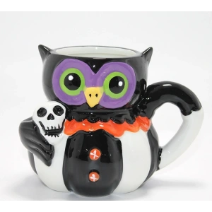 Kurukafa Tutan Baykuş Figürlü Seramik Kupa Bardak