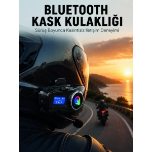 LCD Ekranlı Bluetooth Kask Kulaklığı FM Radyo ve SD Kart Girişli