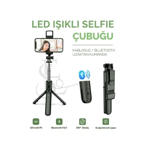Led Işıklı Selfie Çubuğu Bluetooth Kumandalı Kablosuz Tripot Selfie Monopod Selfie Stick SİYAH