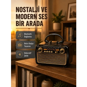 LED’li Nostaljik Bluetooth Hoparlör – Vintage Tasarım, Ahşap Doku