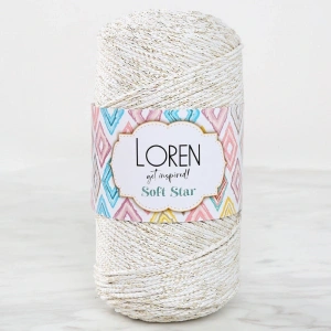Loren Soft Star Makrome İpi Sarı Simli Krem RM103