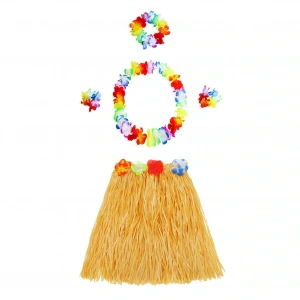 Luau Aloha Hawaii Kolye Etek Taç ve Bileklik Seti Turuncu (5047)