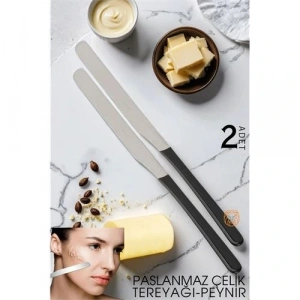 Lüks Seri 2li Tereyağı ve Peynir Bıçağı Seti - Paslanmaz Çelik & Ergonomik Silikon Saplı 16 cm