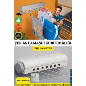 Lüx Çamaşır Kurutmalık Çek As 5 İpli 4 Metre Kolay Kurulum Açılır Kapanır Ergonomik Dayanıklı