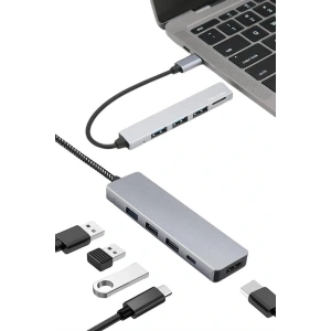 Macbook Pro/air Uyumlu USB Type-C 8 In 1 Hub Dönüştürücü Çevirici Çoklayıcı USB Hdmı Micro Sd 8 Girişli