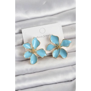 Mavi Mineli Çiçek Model Pirinç Kadın Küpe