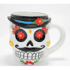 Meksikalı Kurukafa Karakterli Kabartmalı Kupa Bardak