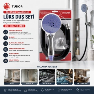 MİLANO VAKUMLU - SİLİKON LÜKS DUŞ SETİ DUŞ BAŞLIK=MİX SİLİKON HORTUM=1.5MT MAFSAL=3 KADEME (5047)
