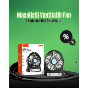 Mini USB Fan – Şarj Edilebilir, Işıklı, 3 Kademe, Taşınabilir Masaüstü Vantilatör