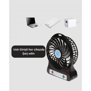 Mini USB Fan – Şarj Edilebilir, Işıklı, 3 Kademe, Taşınabilir Masaüstü Vantilatör