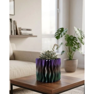 Modern Dalgalı Tasarımlı Mor 3D Dekoratif Vazo Ev Ofis Dekoru