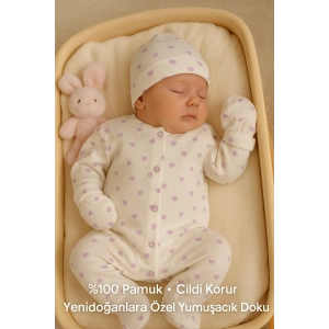 Mor Kalp Desenli %100 Pamuk Yenidoğan Hastane Çıkışı 5li Zıbın Seti