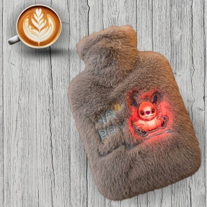 Mutlu Robot Hayvan Figürlü Gri Peluş Sıcak Su Torbası 1 Lt – Yumuşak Kılıf, Uzun Süre Sıcak Tutan Termal Su Torbası