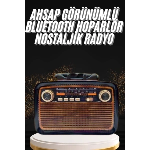 Nostaljik Görünümlü Ahşap Radyo TF SD USB Girişli Led Fener Işıklı