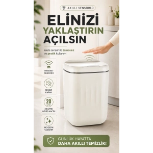Otomatik Açılıp Kapanan Kapak Sensörlü Çöp Kutusu 20 Litre İç Hacim Geniş Büyük Boy